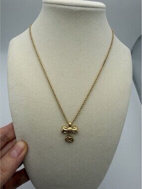 Authentic Vintage Christian Dior Ribbon Bow CD logo Gold Plated Necklace